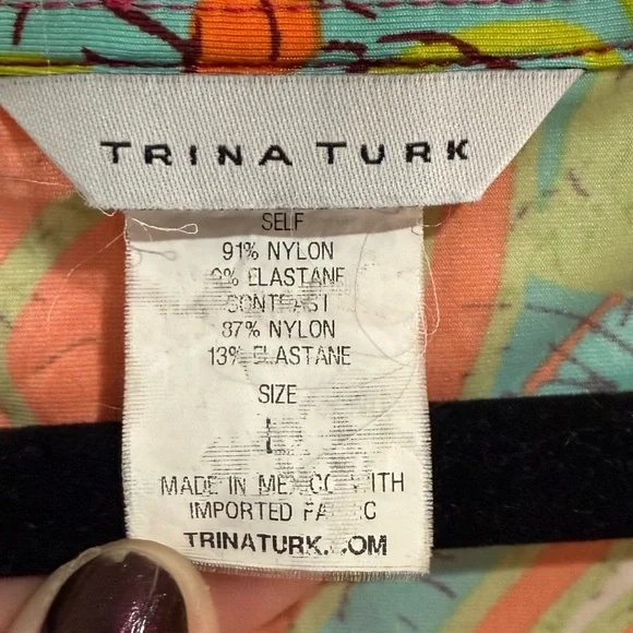 Y2K Trina Turk V-Neck Woodblock Floral Swim Cover-Up Dress - Picture 7 of 13